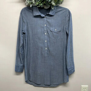 J. Crew Lightweight Chambray Popover Pocket Tunic Long Roll Tab Sleeve XS